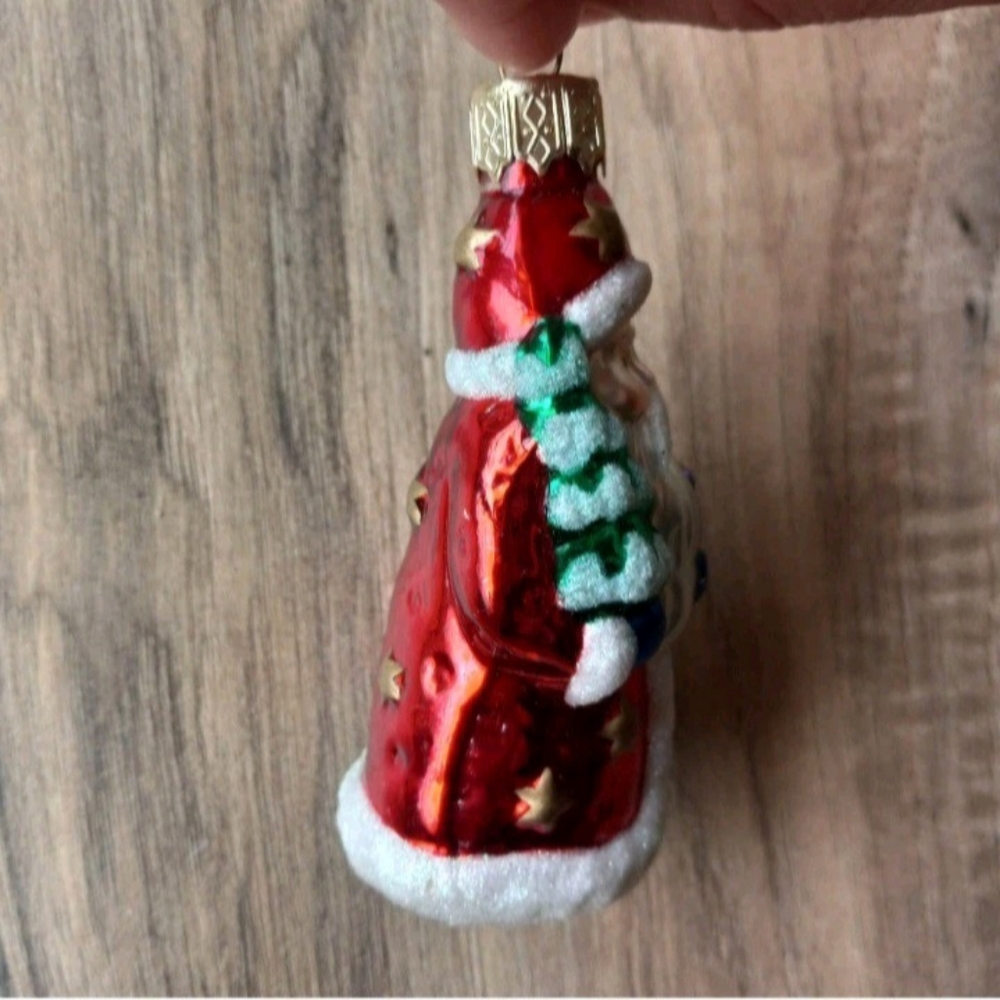 4" White Glitter Red Glass Santa Claus Christmas Ornament - Picture 3 of 6